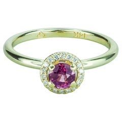 14k Solid Gold Ring with Natural Spinel and Diamonds