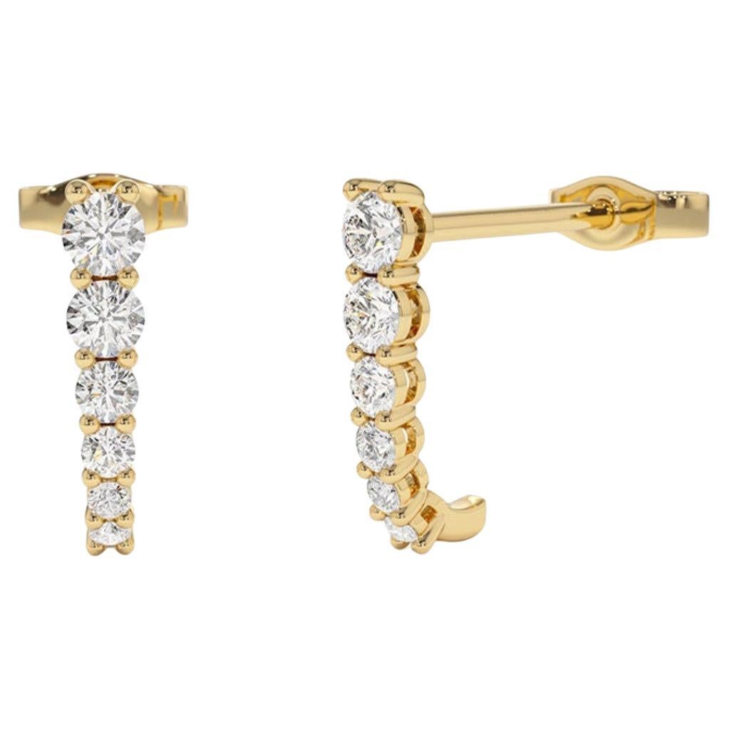 14k Solid Gold Round Diamond Prong Setting Graduating Diamond Stud Earrings For Sale