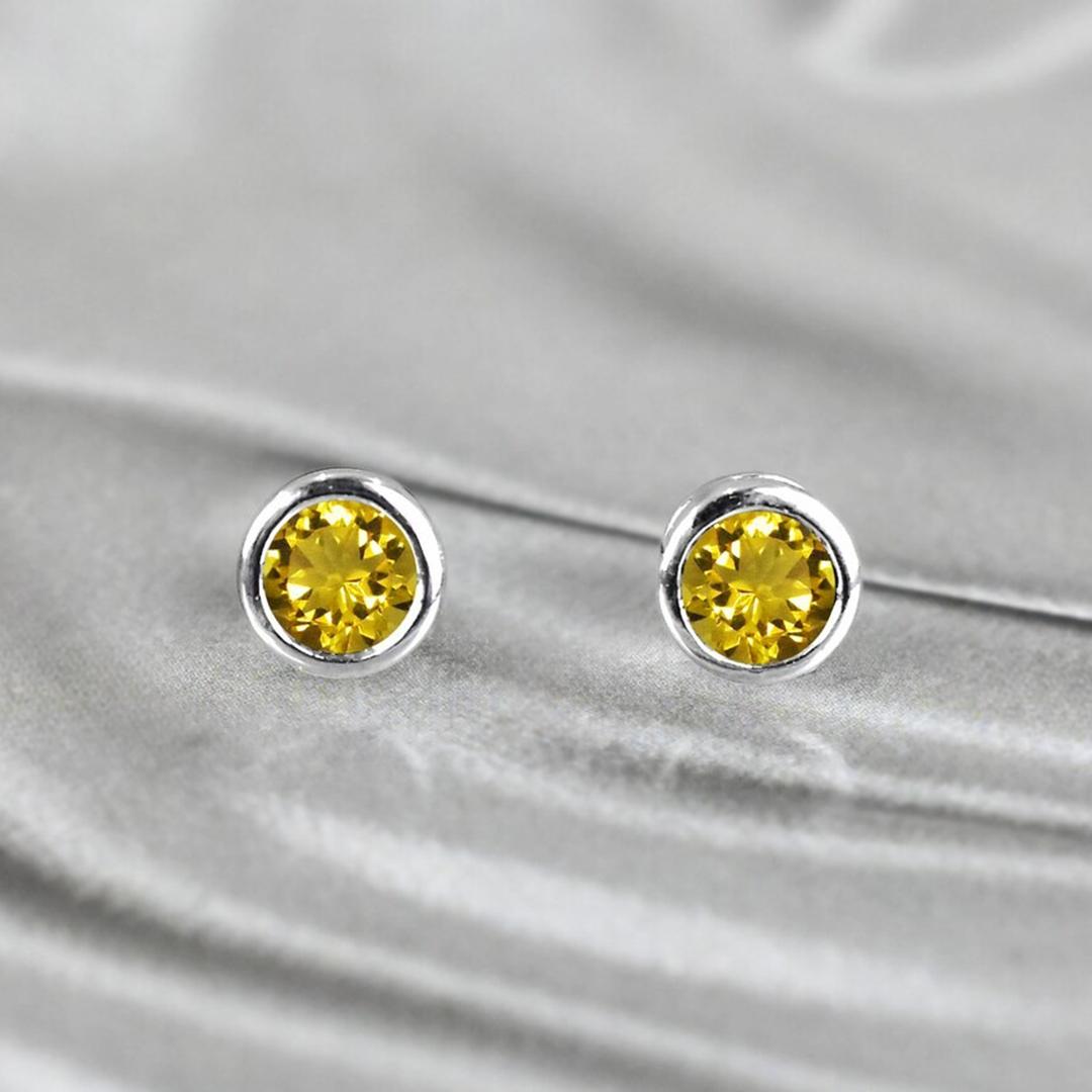 Modern 14k Solid Gold Round Gemstone Earrings Birthstone Earrings For Sale