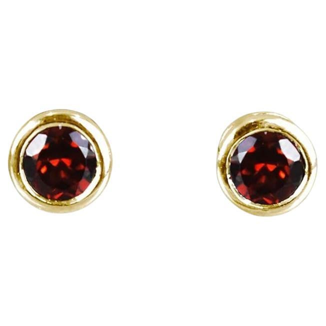 14k Solid Gold Round Gemstone Earrings Birthstone Earrings For Sale