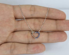 14k Gold Sapphire Necklace Dainty Heart Charm Necklace Valentine Jewelry