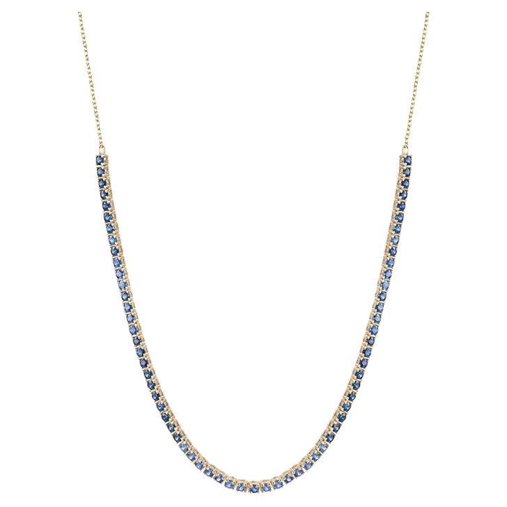 Minimalist Round Blue Sapphire 14K Yellow Gold Tennis Necklace