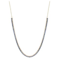 Collier tennis minimaliste en or jaune 14 carats avec saphir bleu rond
