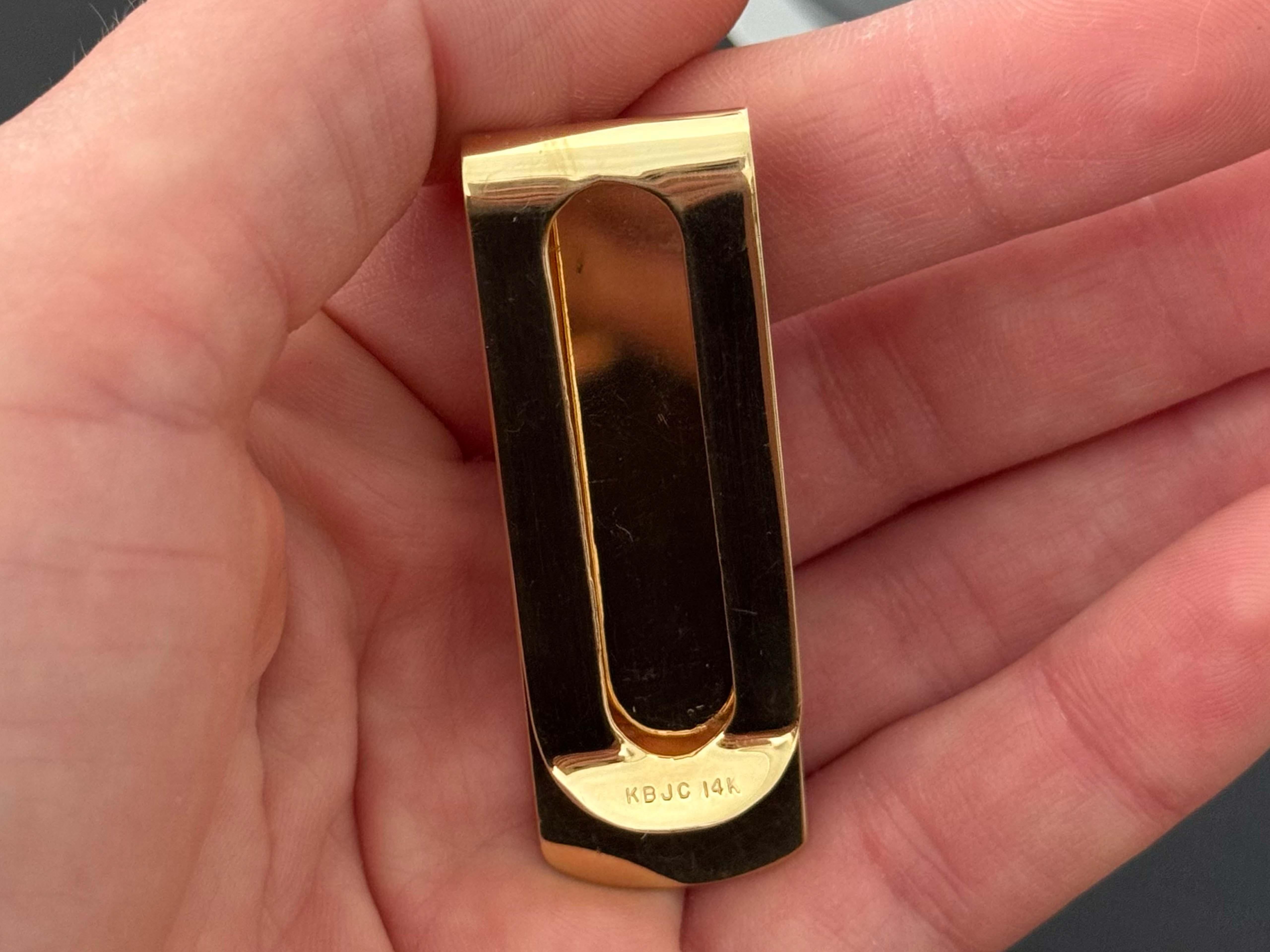 Cabochon 14K Solid Gold Satin Finish Money Clip with Black Star Sapphire For Sale