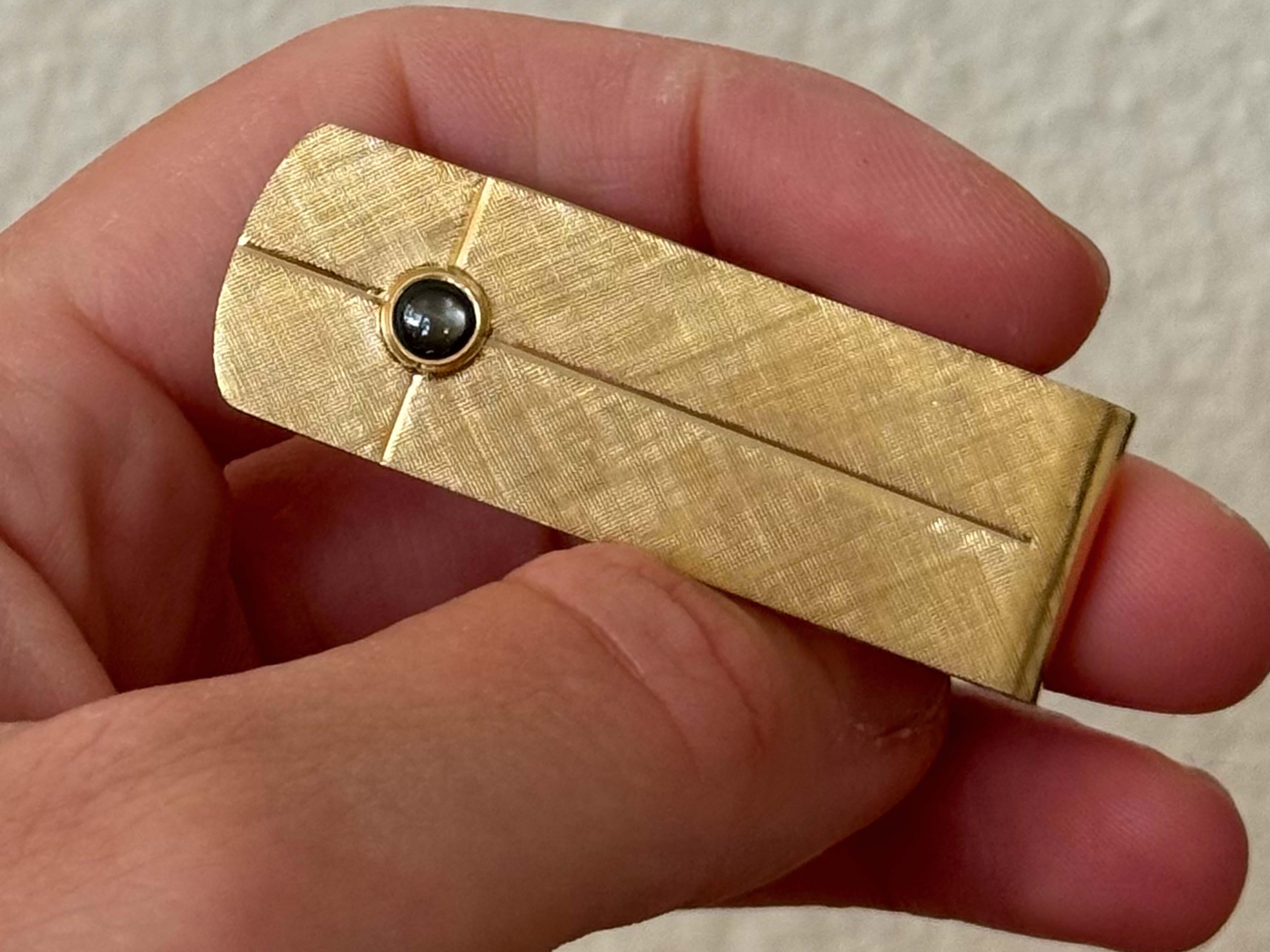 Women's or Men's 14K Solid Gold Satin Finish Money Clip with Black Star Sapphire For Sale