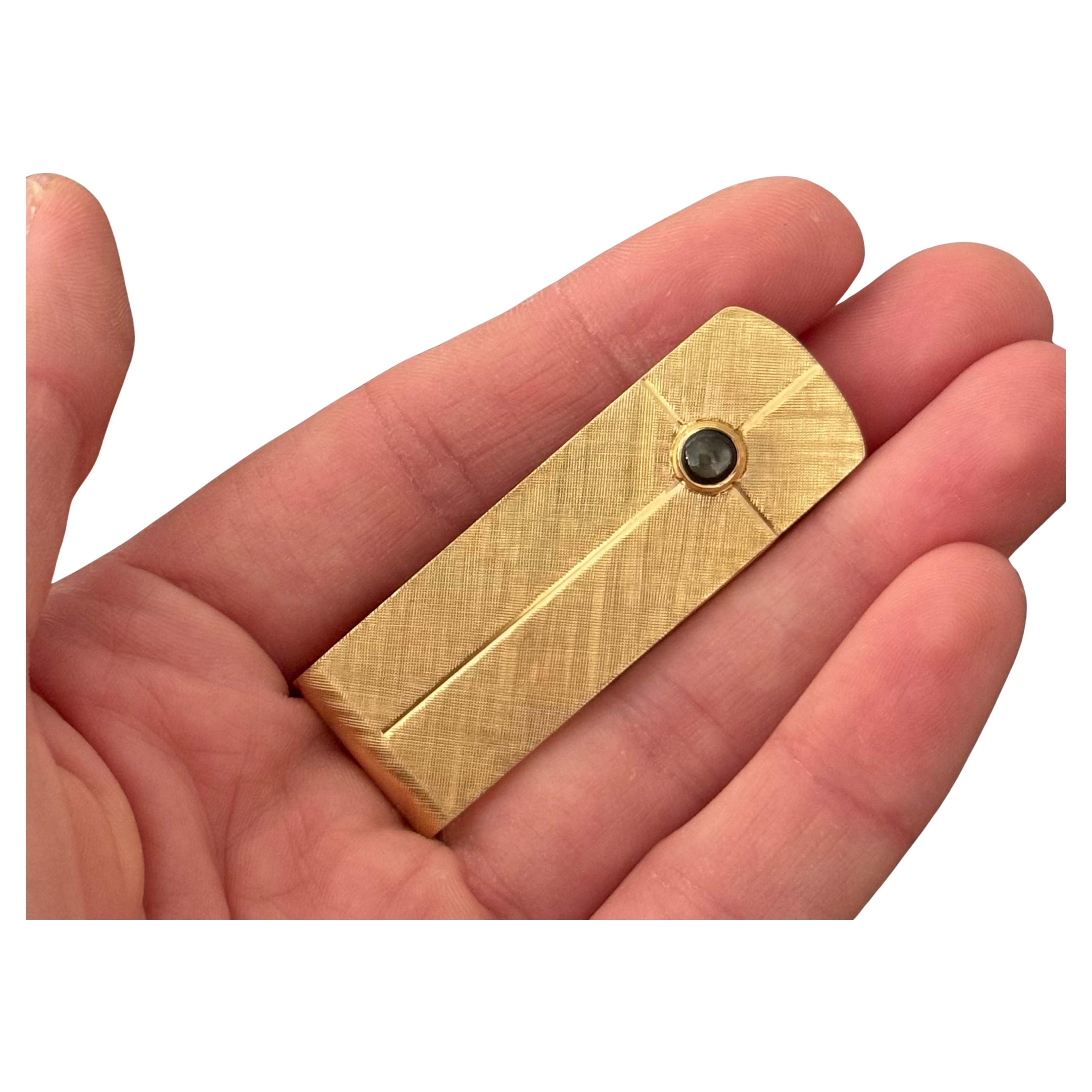 14K Solid Gold Satin Finish Money Clip with Black Star Sapphire For Sale