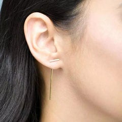 14K Solid Gold Simple Bar Line Ear Jacket Earring