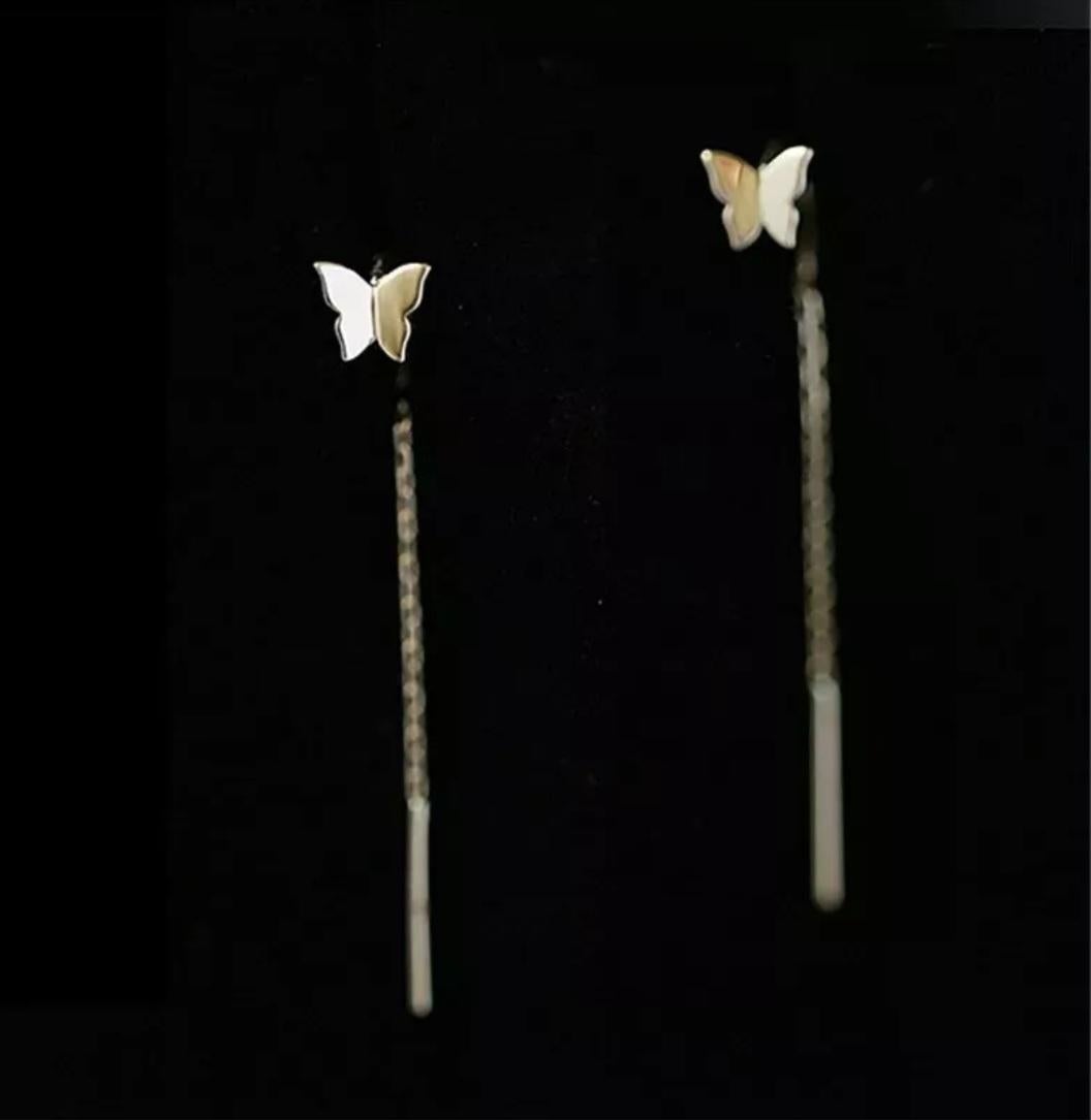 Women's or Men's 14K Solid Gold Simple Butterfly Earrings For Women Korean Fine Jewelry Tassel. For Sale