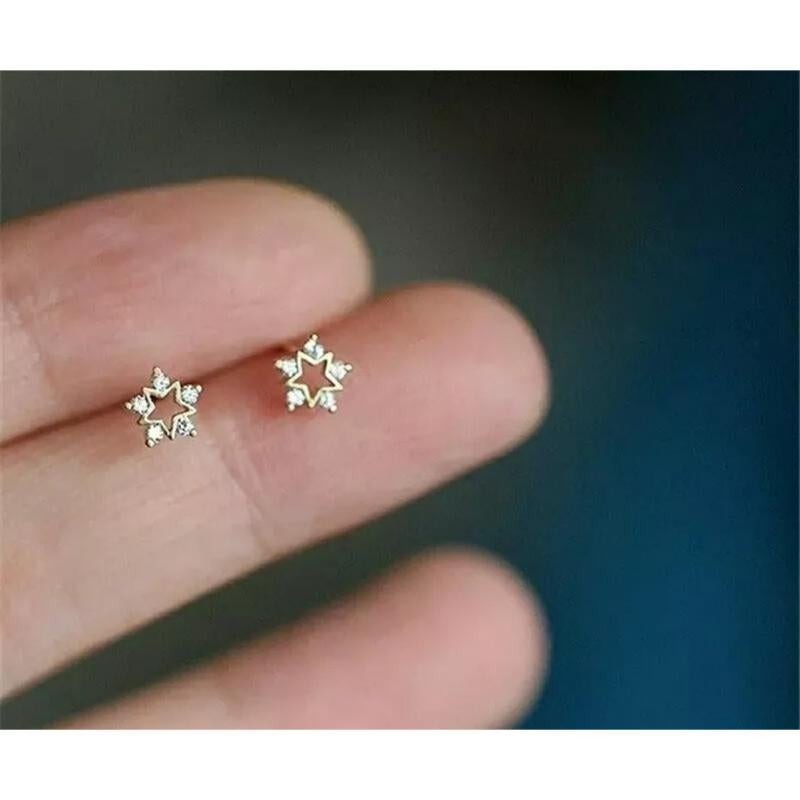 Round Cut 14K Solid Gold Simple Diamond Earring for Women Gold Exquisite For Sale
