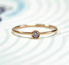 14k Solid Gold Small Bezel Set Diamond Ring Dainty Round Diamond Engagement Ring