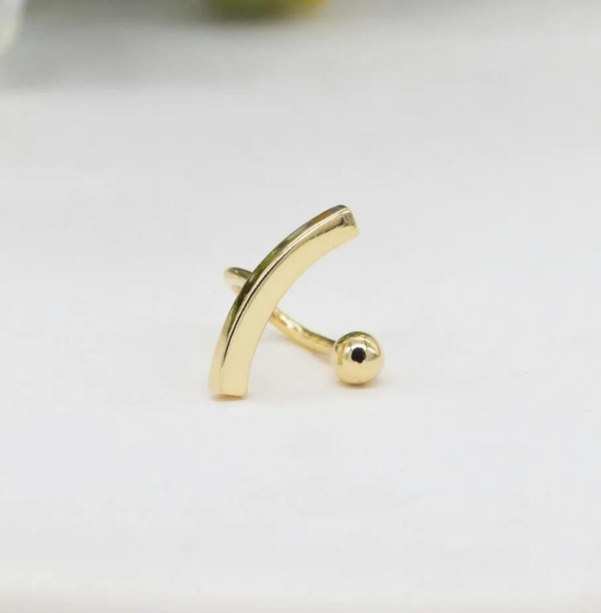 Boucles d'oreilles pour femmes en or massif 14 carats Smiley Open Huggie Hoop Piercings en vente 5