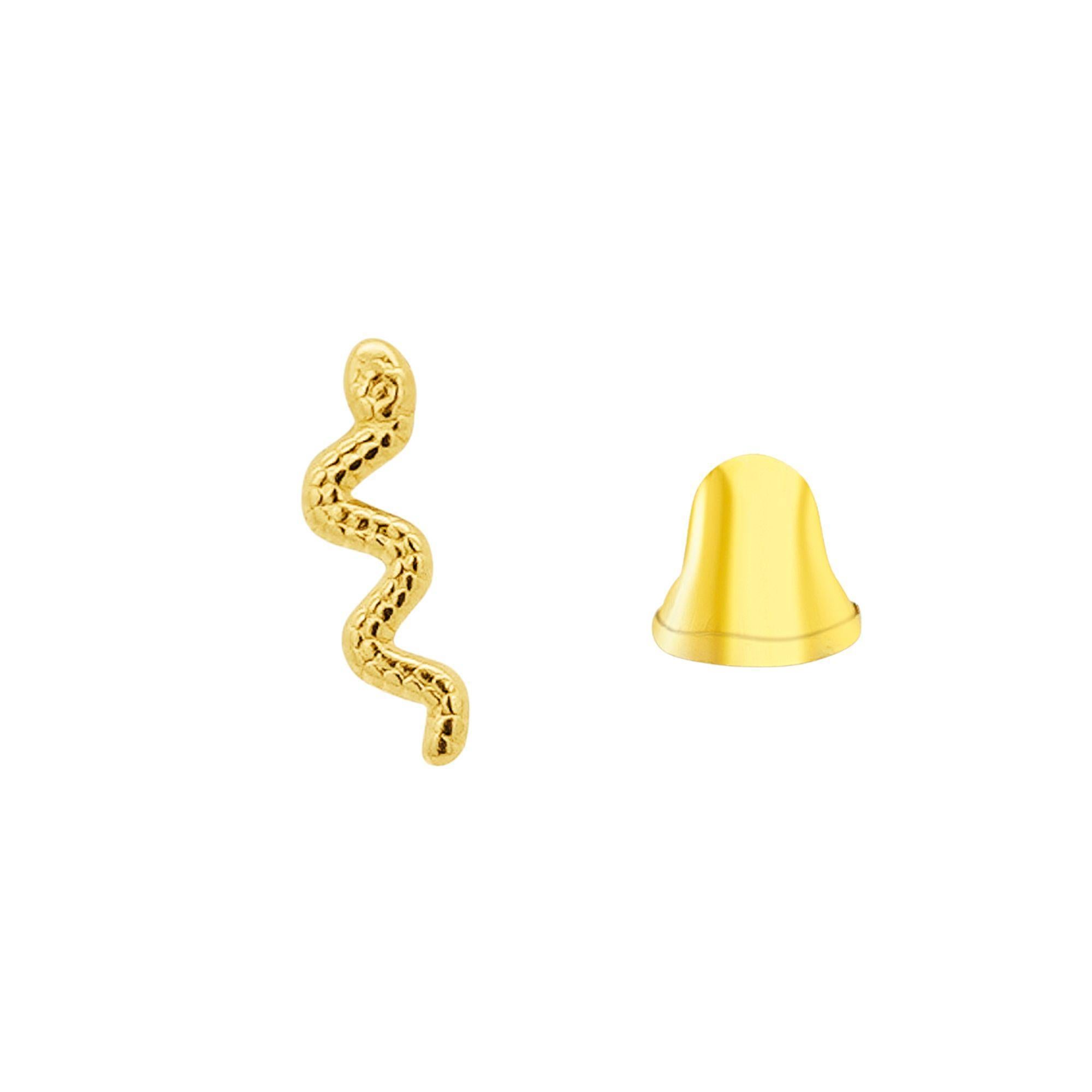 Women's 14K Solid Gold Snake Stud Earrings In Screw Back Closure For Sale