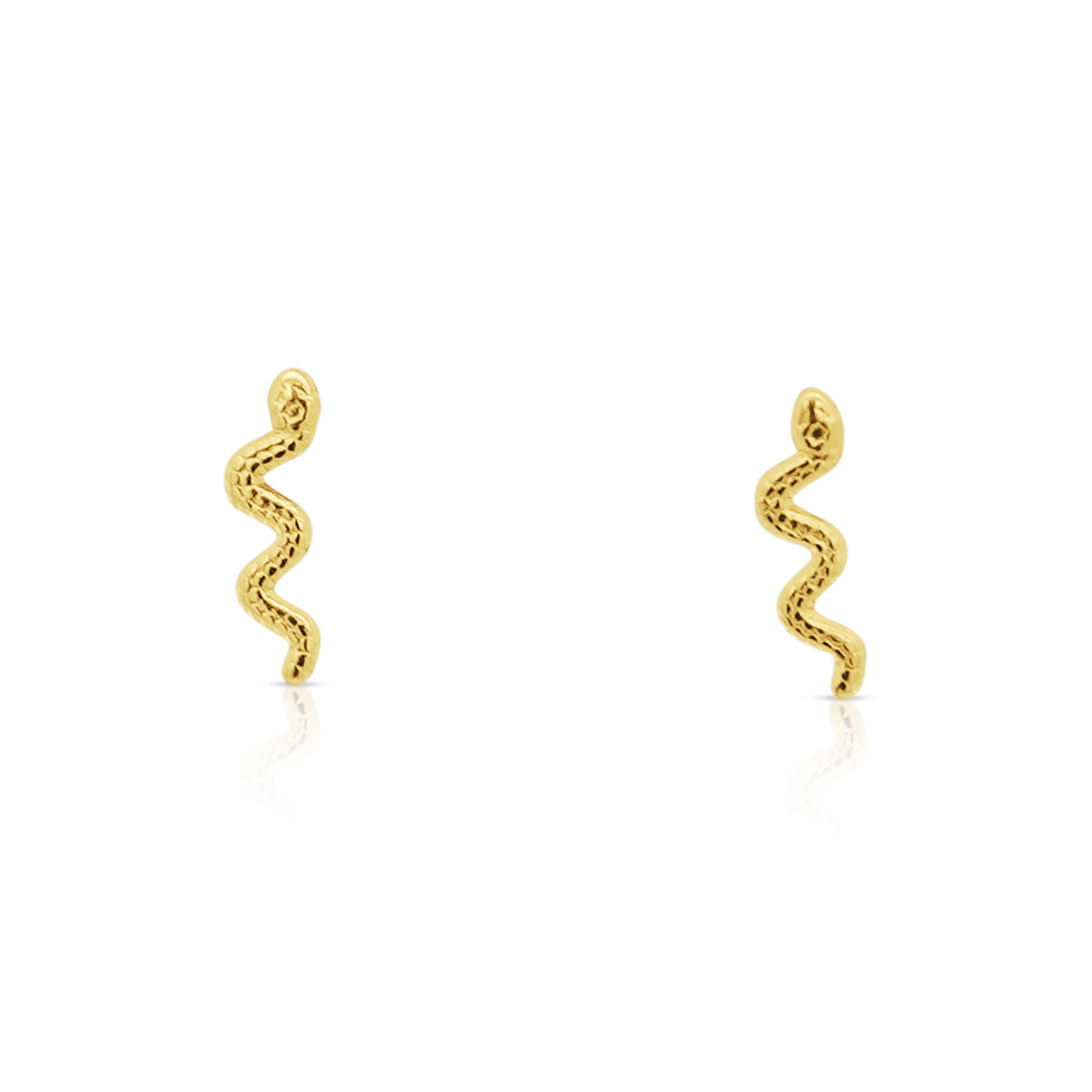 14K Solid Gold Snake Stud Earrings In Screw Back Closure For Sale 1