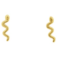 14K Solid Gold Snake Stud Earrings In Screw Back Closure