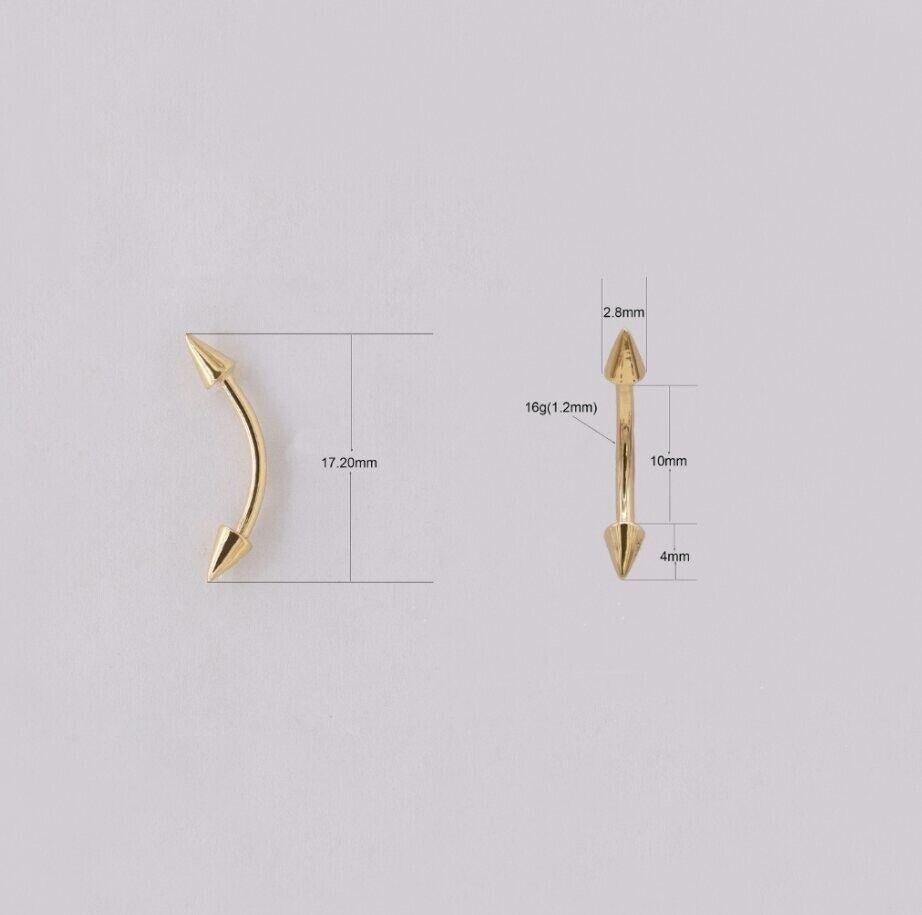 14K Solid Gold Spike Cone Rook Piercings Eyebrow Piercings Barbell Ear Piercing. For Sale 1