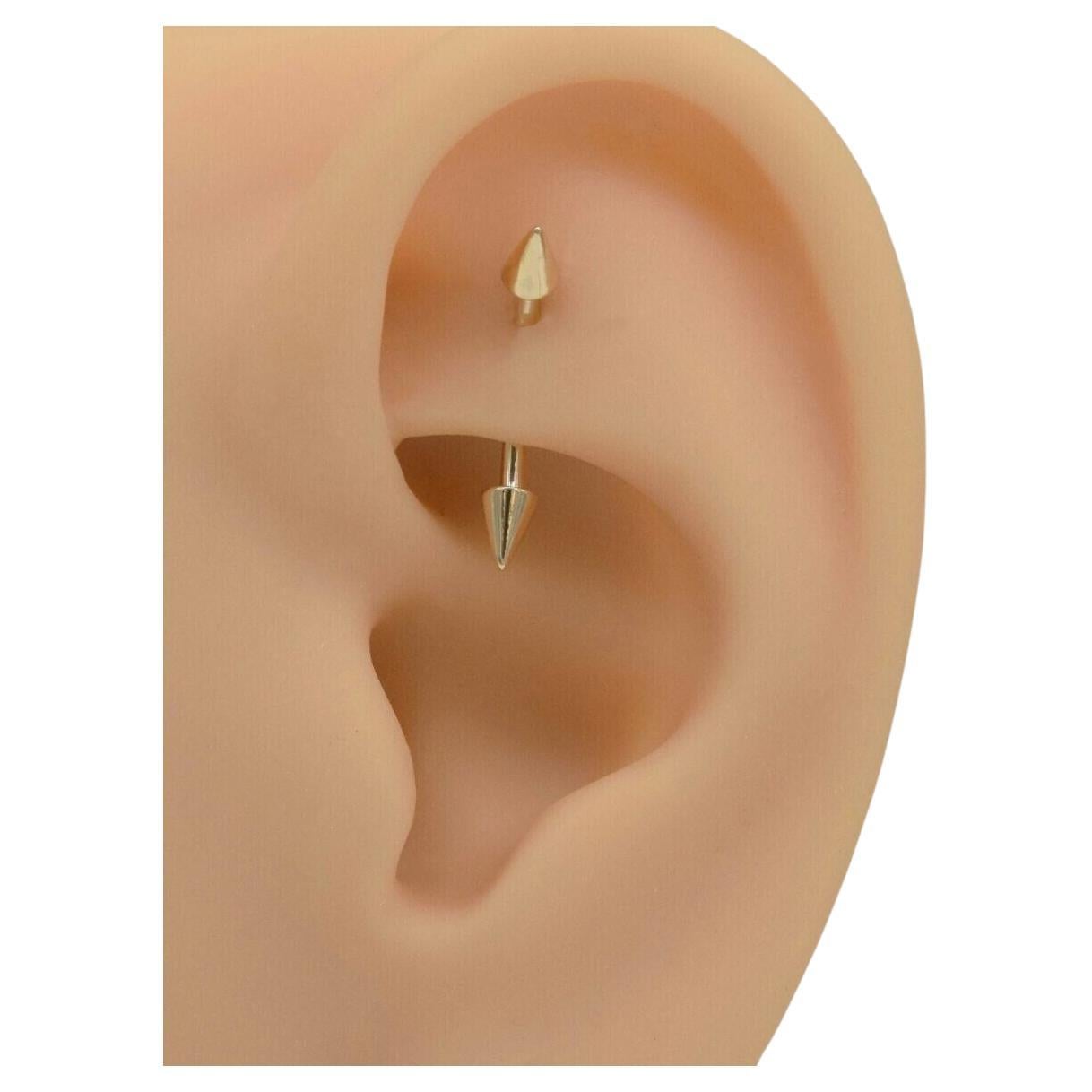 14K Solid Gold Spike Cone Rook Piercings Eyebrow Piercings Barbell Ear Piercing. For Sale