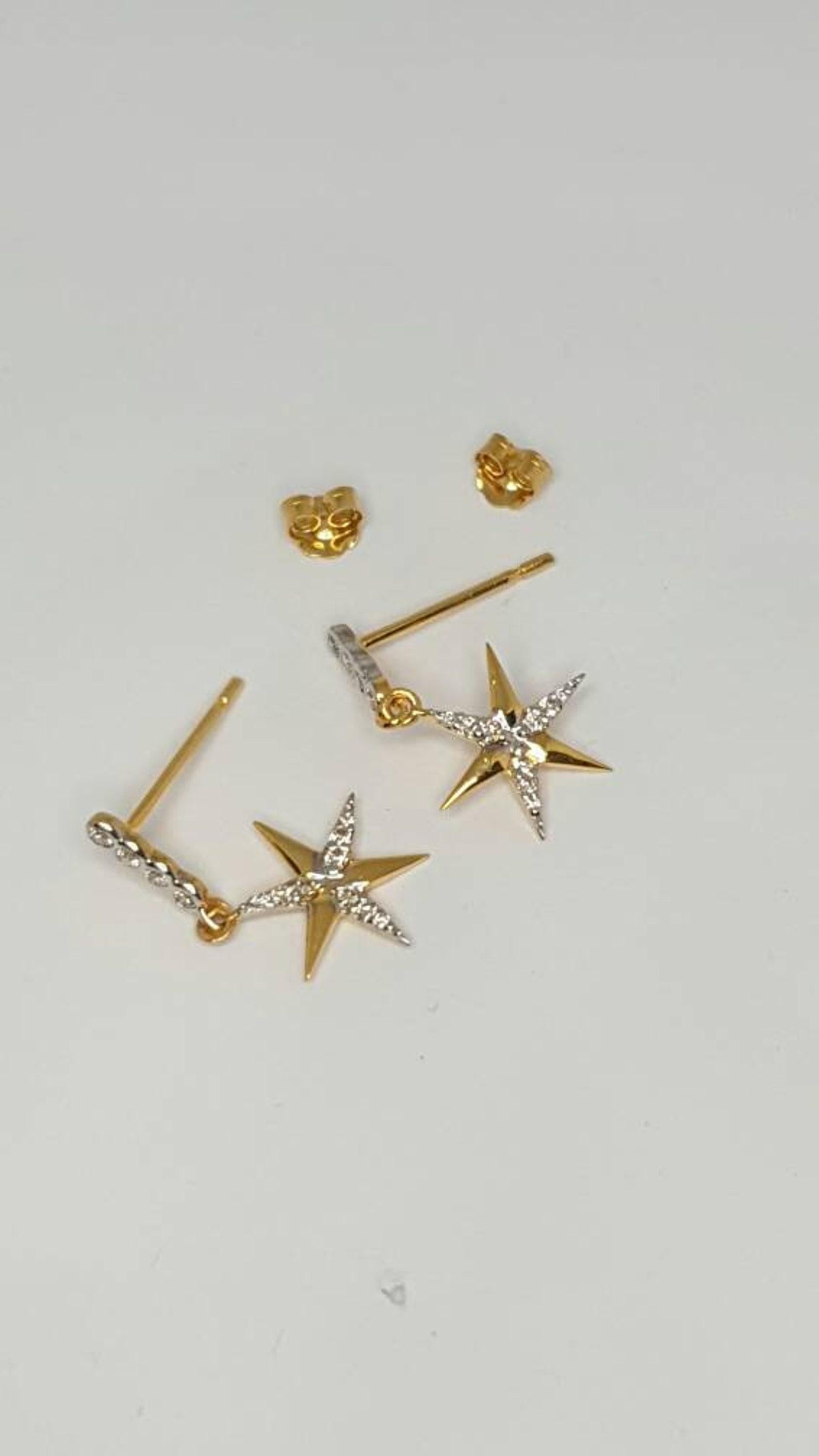 Pendants d'oreilles étoiles en or massif 14 carats et diamants naturels, cadeau pour les êtres chers en vente 5