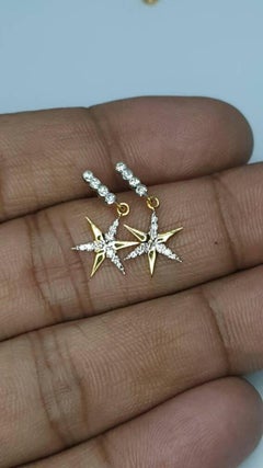 14k Solid Gold Star Earring Natural Diamond Dangle Earring Gift For Loved Ones.