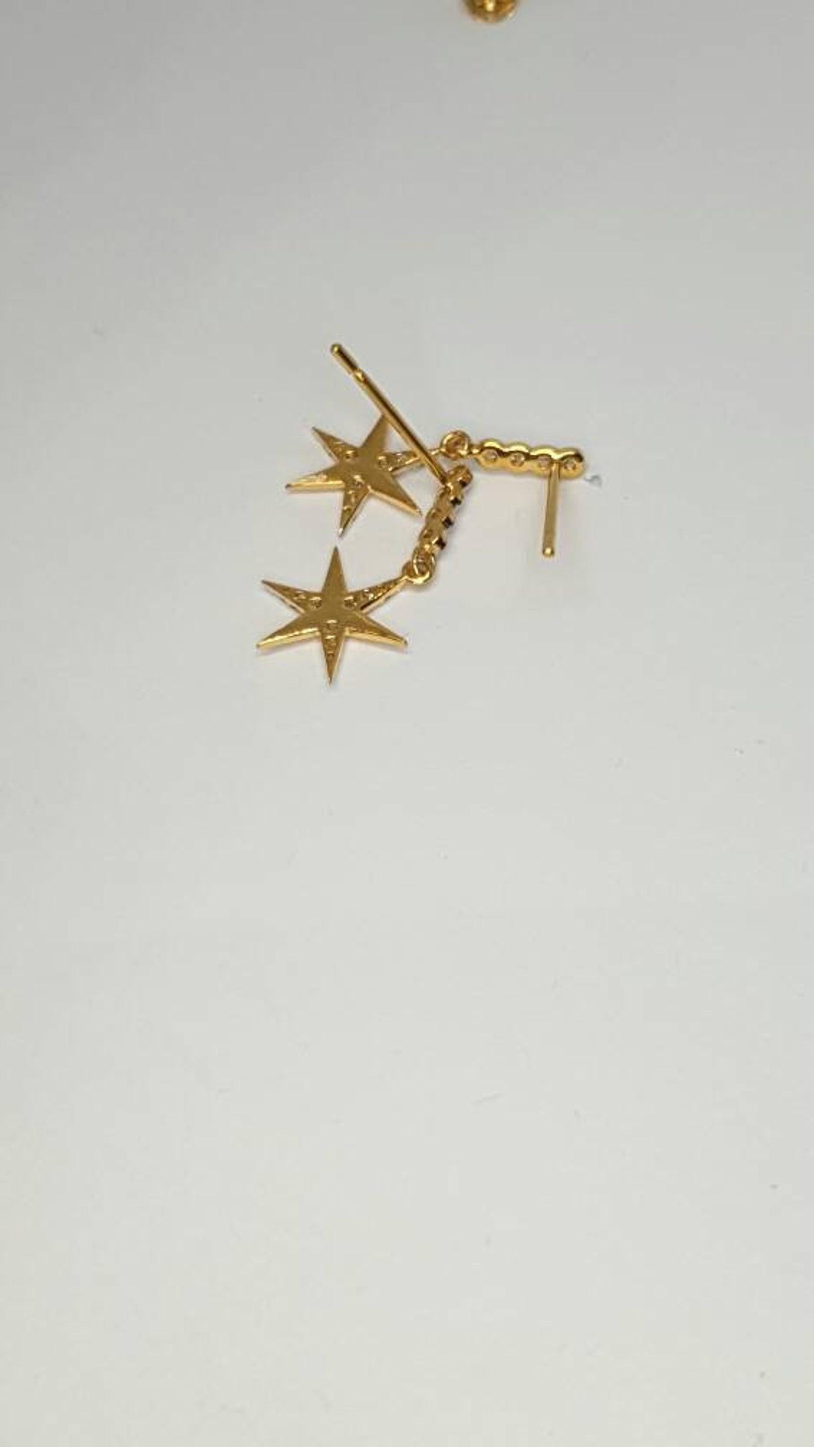 Art déco Pendants d'oreilles étoiles en or massif 14 carats et diamants naturels, cadeau pour les êtres chers en vente