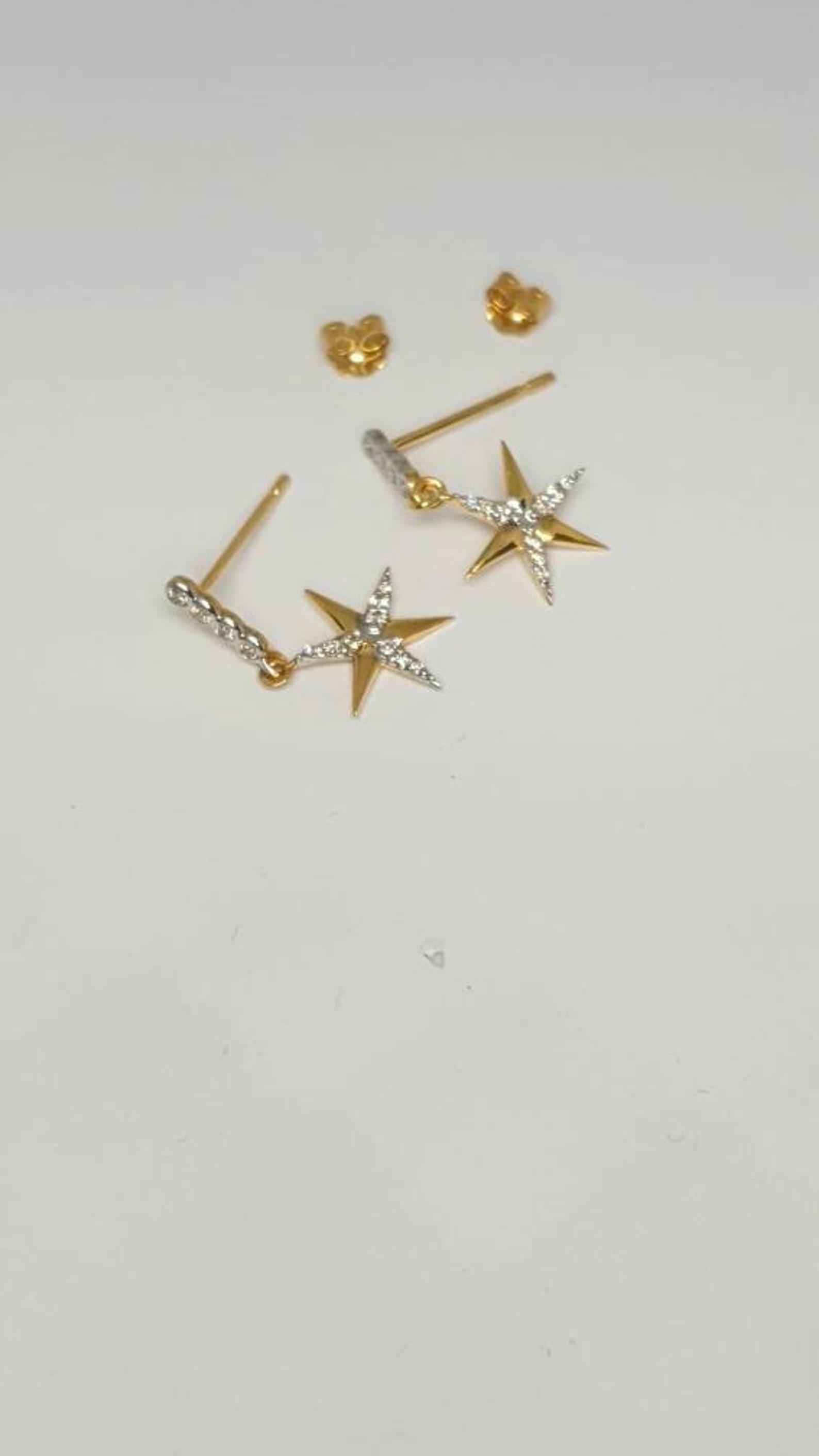 Pendants d'oreilles étoiles en or massif 14 carats et diamants naturels, cadeau pour les êtres chers en vente 2