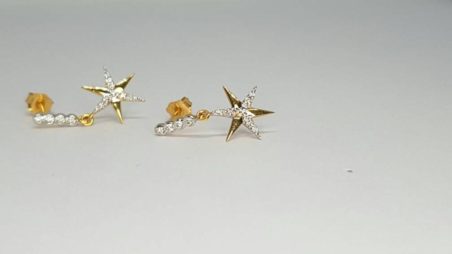 Pendants d'oreilles étoiles en or massif 14 carats et diamants naturels, cadeau pour les êtres chers en vente 3