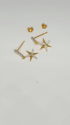 14k Solid Gold Star Shaped Earring Natural Diamond Earrings For Her Wedding Gift