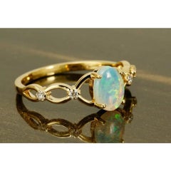 14k Solid Gold Statement Diamond and Opal Wedding Ring