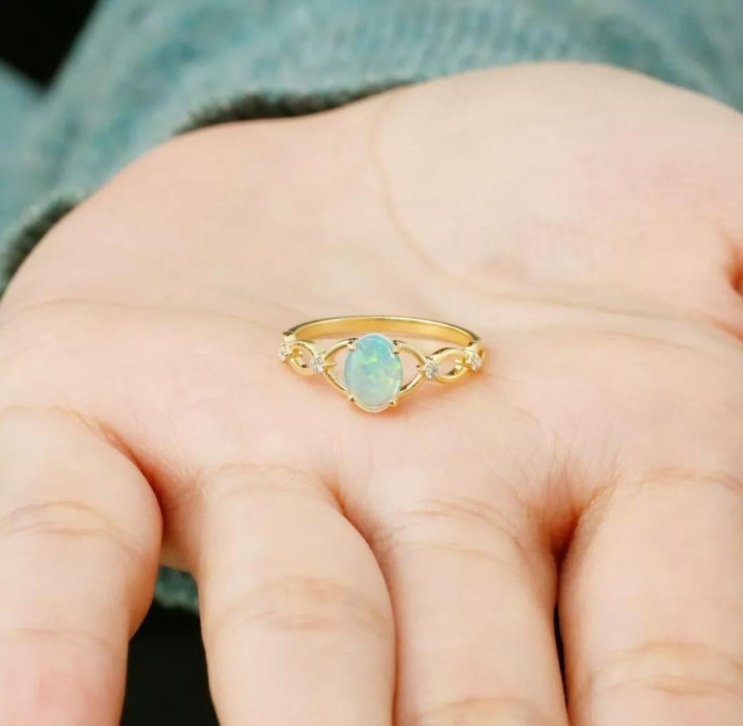 14k Solid Gold Statement Ring Diamond And Opal Wedding Ring Women Ring Jewelry. In New Condition For Sale In Chicago, IL
