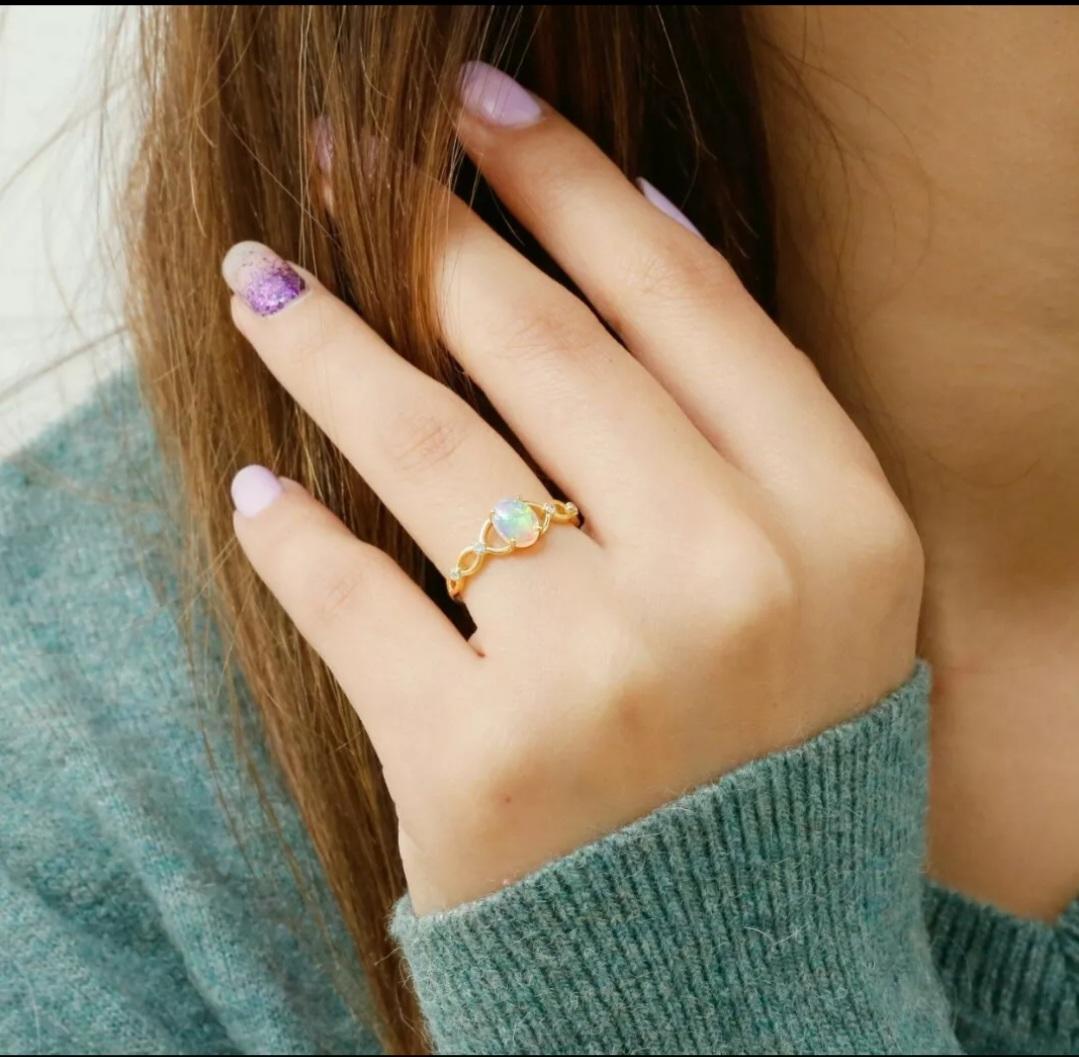 14k Solid Gold Statement Ring Diamond And Opal Wedding Ring Women Ring Jewelry. For Sale 1