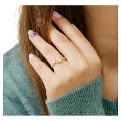 14k Solid Gold Statement Ring Diamond And Opal Wedding Ring Women Ring Jewelry.