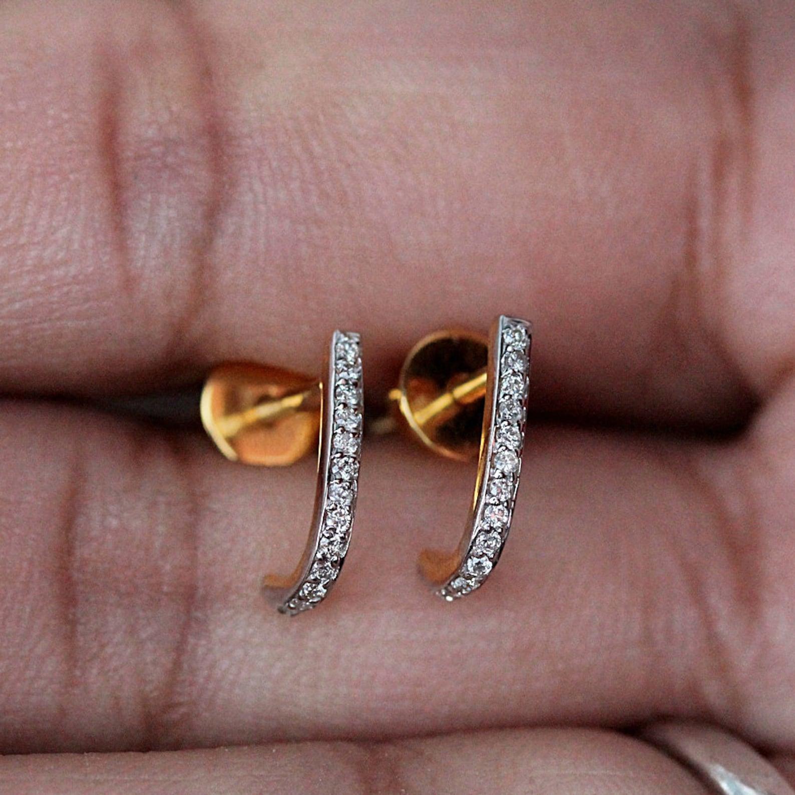 14k Solid Gold Stud Earrings Natural Pave Diamond Earring Beautiful Gift For Her
