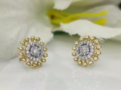 14k Solid Gold Sunflower Earrings Diamond Tiny Floral Gold Earring
