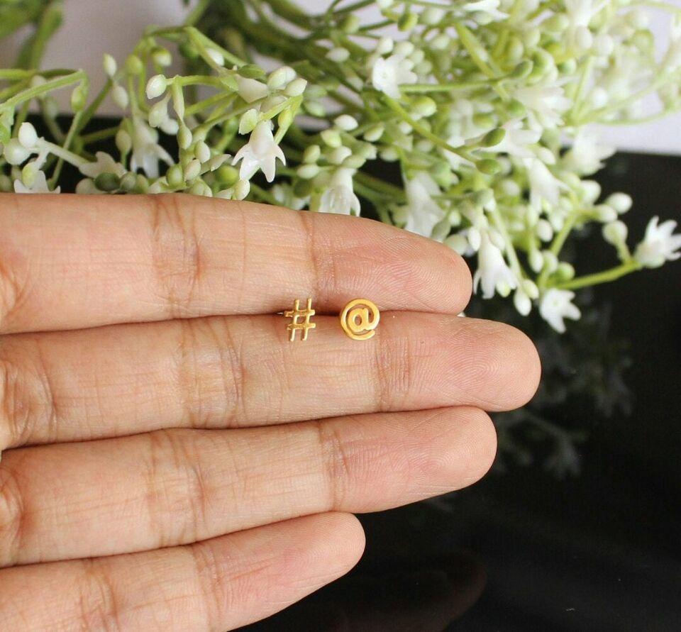 Modernist 14k Solid Gold Symbol Studs Minimalist Gold Body Piercing Jewelry Nose Ear Stud. For Sale