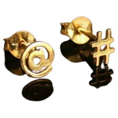 14k Solid Gold Symbol Studs Minimalist Gold Body Piercing Jewelry Nose Ear Stud. For Sale