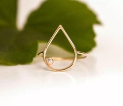 14k Solid Gold Teardrop Shape Diamond Thin Ring Handmade Stacking Valentine Gift