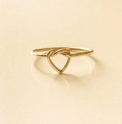 14k Solid Gold Thin Unique Heart Knot Skinny Ring Handmade Plain Stacking Ring