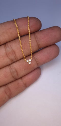 14K Solid Gold Three Diamond Cluster Necklace Natural Diamond Charm.