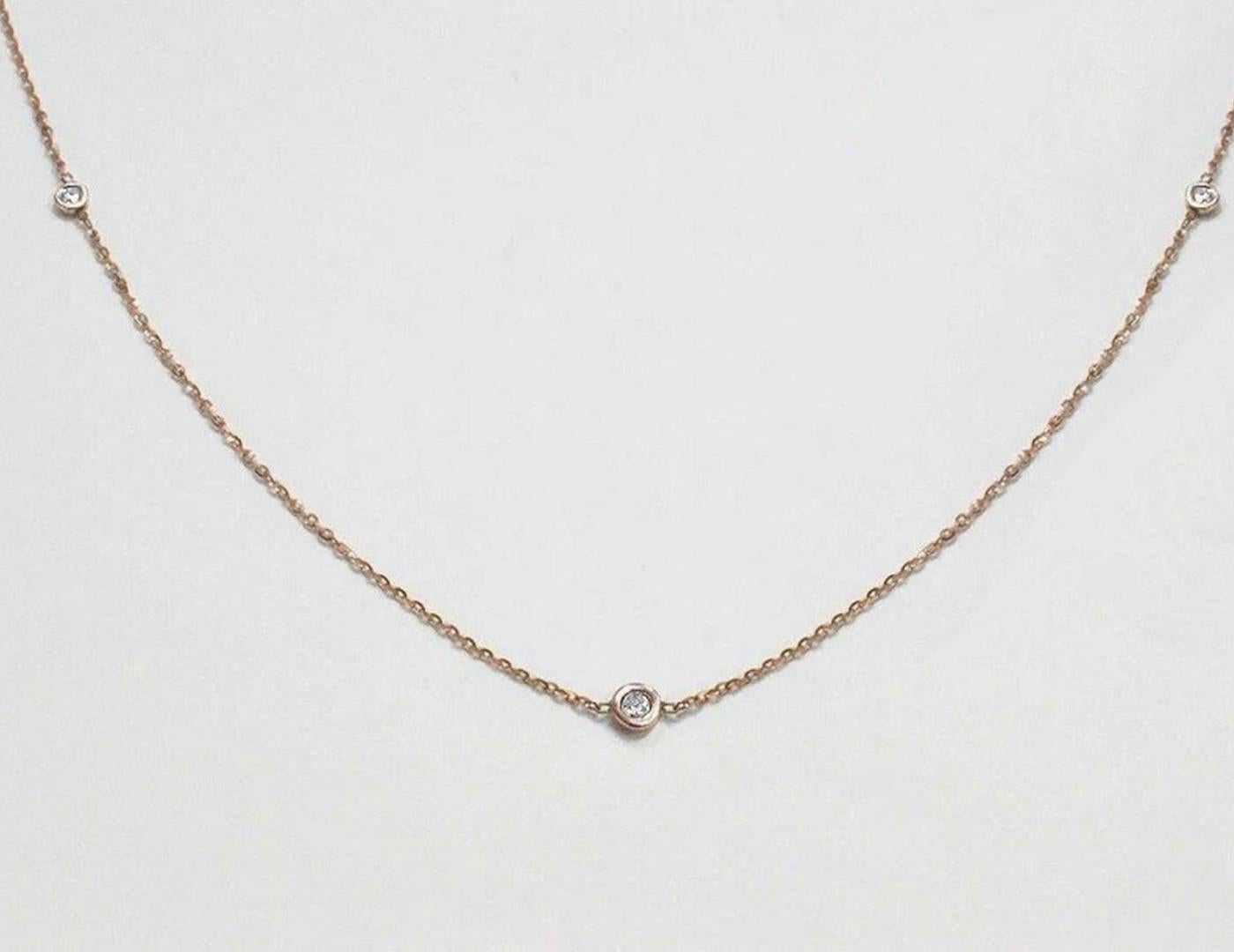 Three Diamond Station Necklace is made of 14k solid gold.
Available in three colors of gold: Yellow Gold / White Gold / Rose Gold.

Natural genuine round cut diamond each diamond is hand selected by me to ensure quality and set by a master setter in