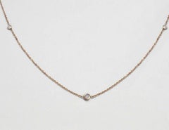 14k Solid Gold Three Diamond Station Necklace Bezel Setting Round Diamond
