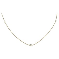 Collar Estación Tres Diamantes Oro Macizo 14k Engaste Bisel Diamante Redondo
