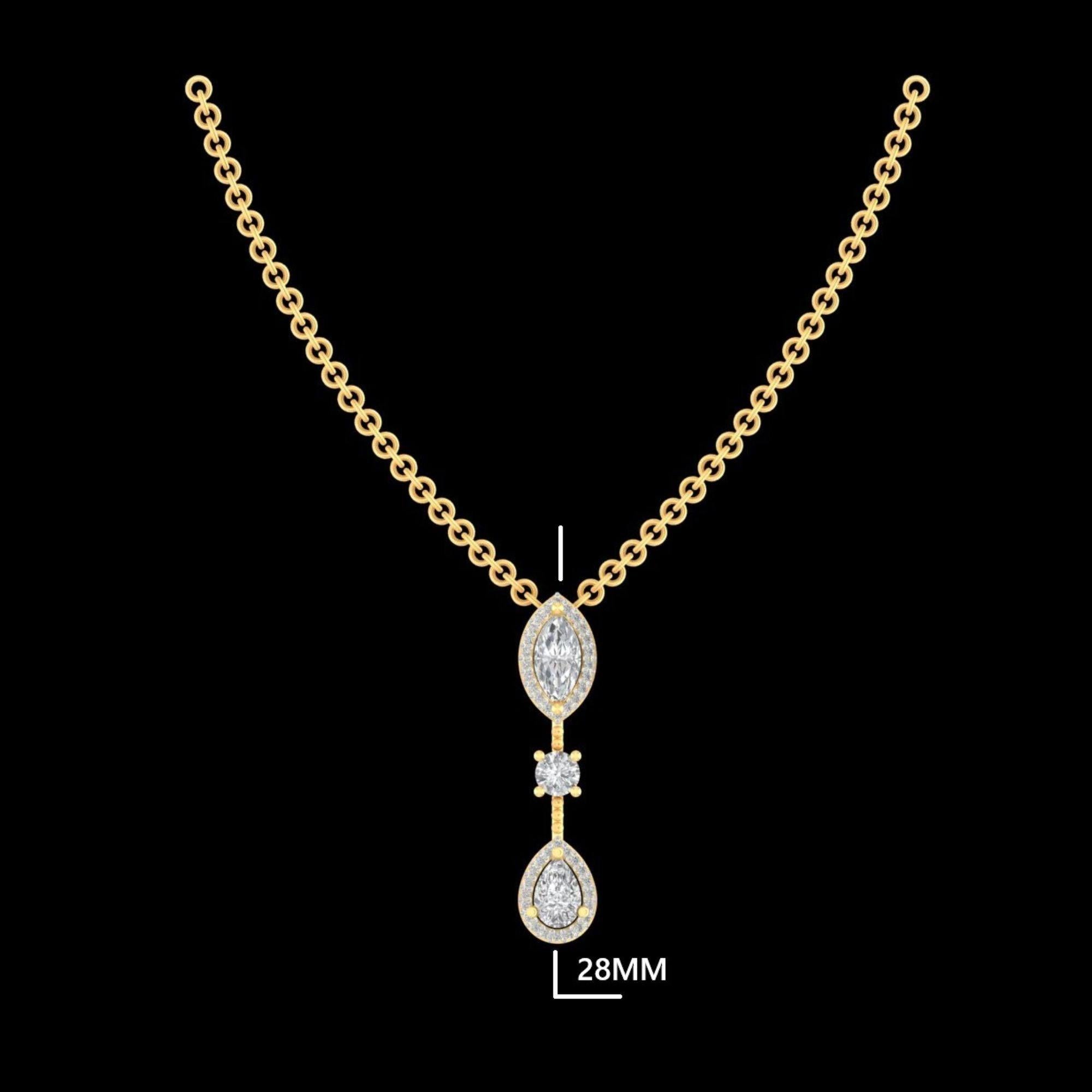 Collar De Tres Piedras De Oro Macizo De 14k Con Dimaantes Naturales (Certificados) en venta 2