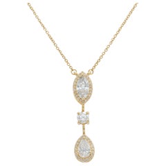 14k Solid Gold Three Stone Necklace With Natural Dimaonds (Certified)