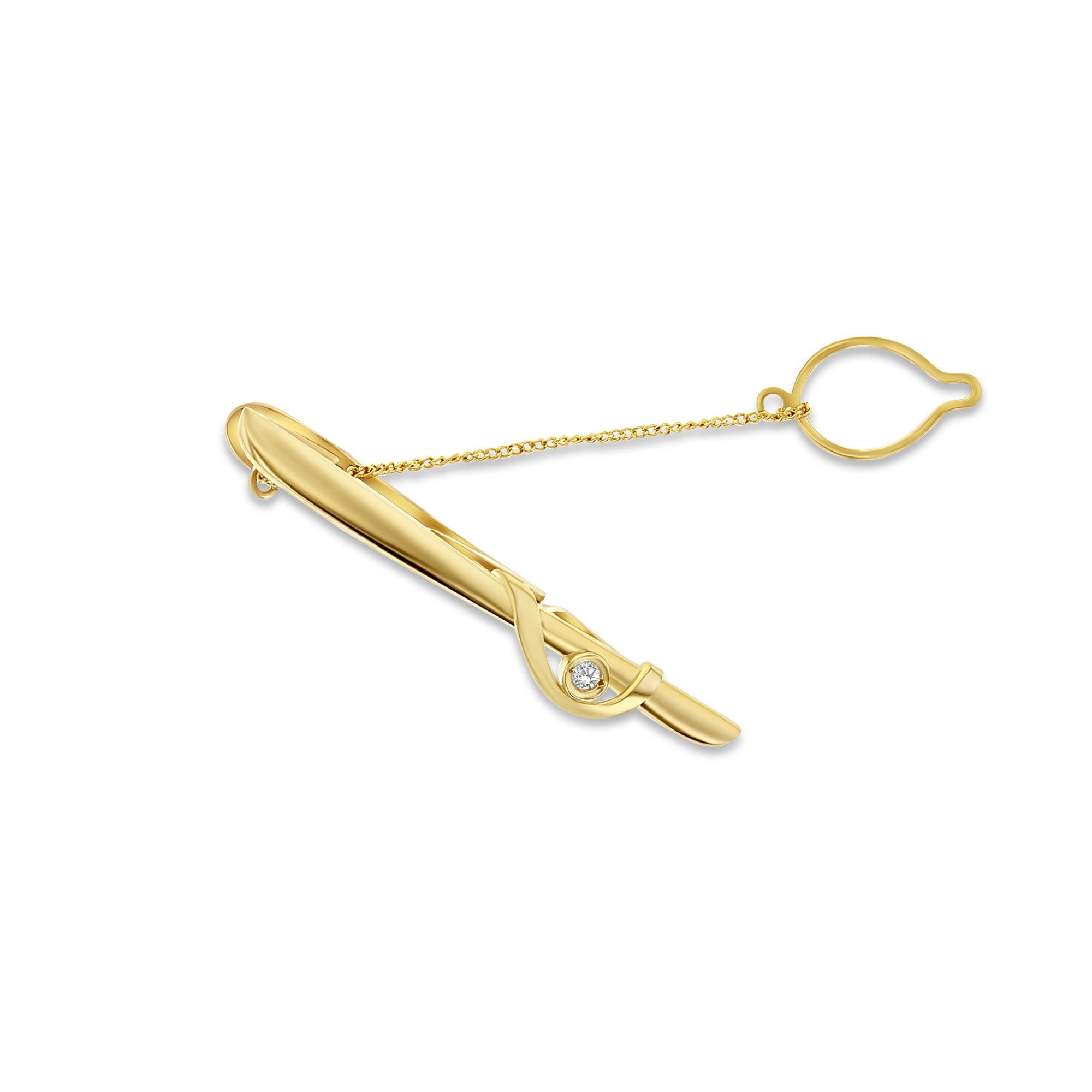 14k SOLID GOLD TIE CLIP w. CZ Accent - GIFT FOR HIM In New Condition For Sale In Sugar Land, TX
