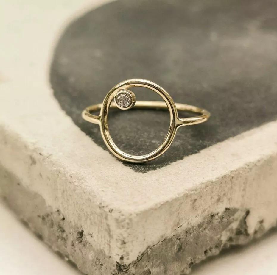 Tiny Diamond Karma Thin Ring Minimalist Dainty in 14k Solid Gold In New Condition For Sale In Chicago, IL