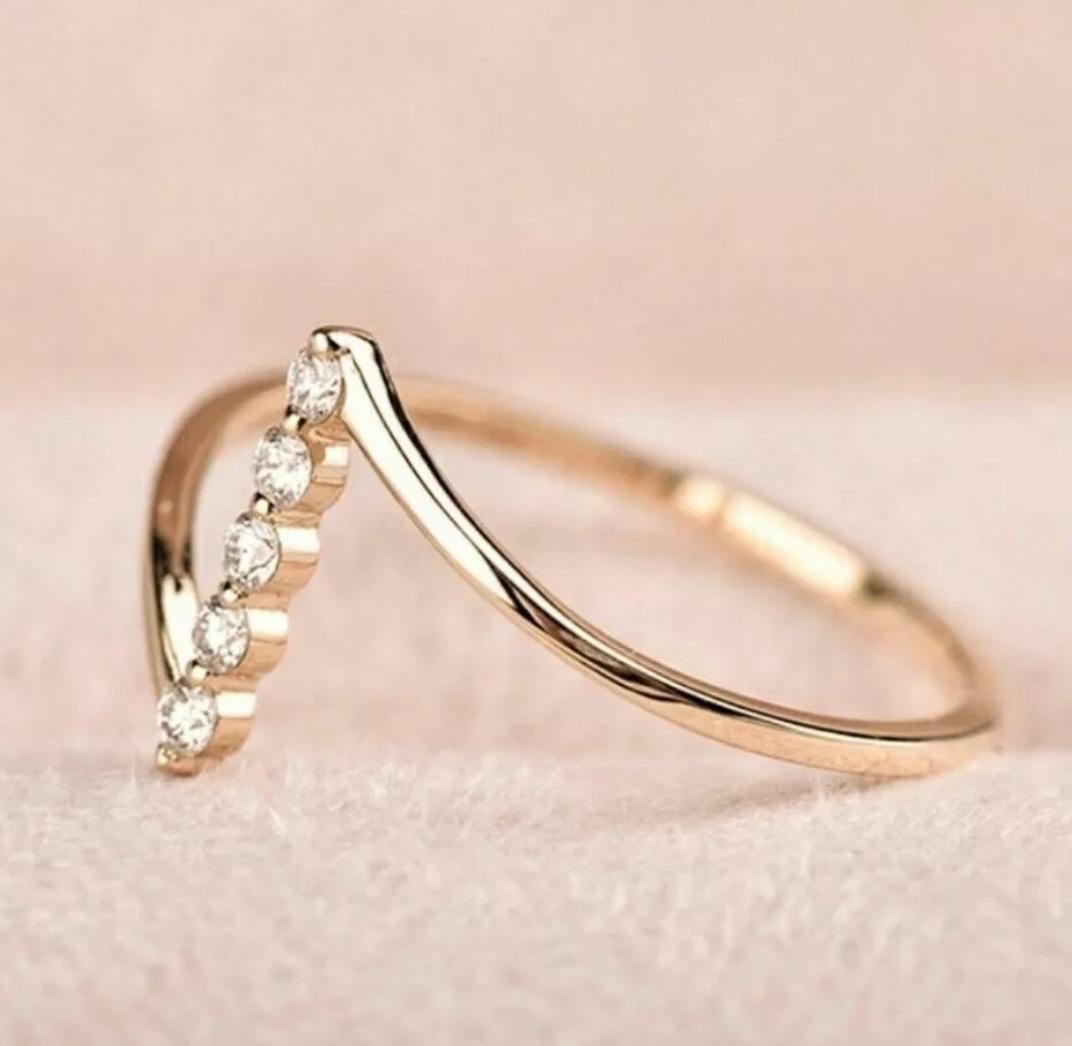 Women's or Men's 14k Solid Gold Tiny Diamond Skinny Dainty Ring Minimalist Diamond Gold Ring Gift For Sale
