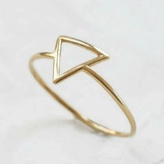 14k Solid Gold Tiny Hollow Triangle Ring Handmade Delicate Valentines Day Gift.