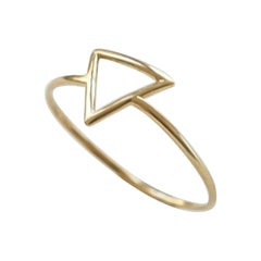 14k Solid Gold Tiny Hollow Triangle Ring Handmade Delicate Valentines Day Gift.