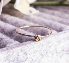 14k Solid Gold Tiny Knot Skinny Ring Valentines Stacking Ring Present Ring Gift.