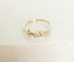14k Solid Gold Tiny Pebble Set Diamond Plain Ring Handmade Dainty Inset
