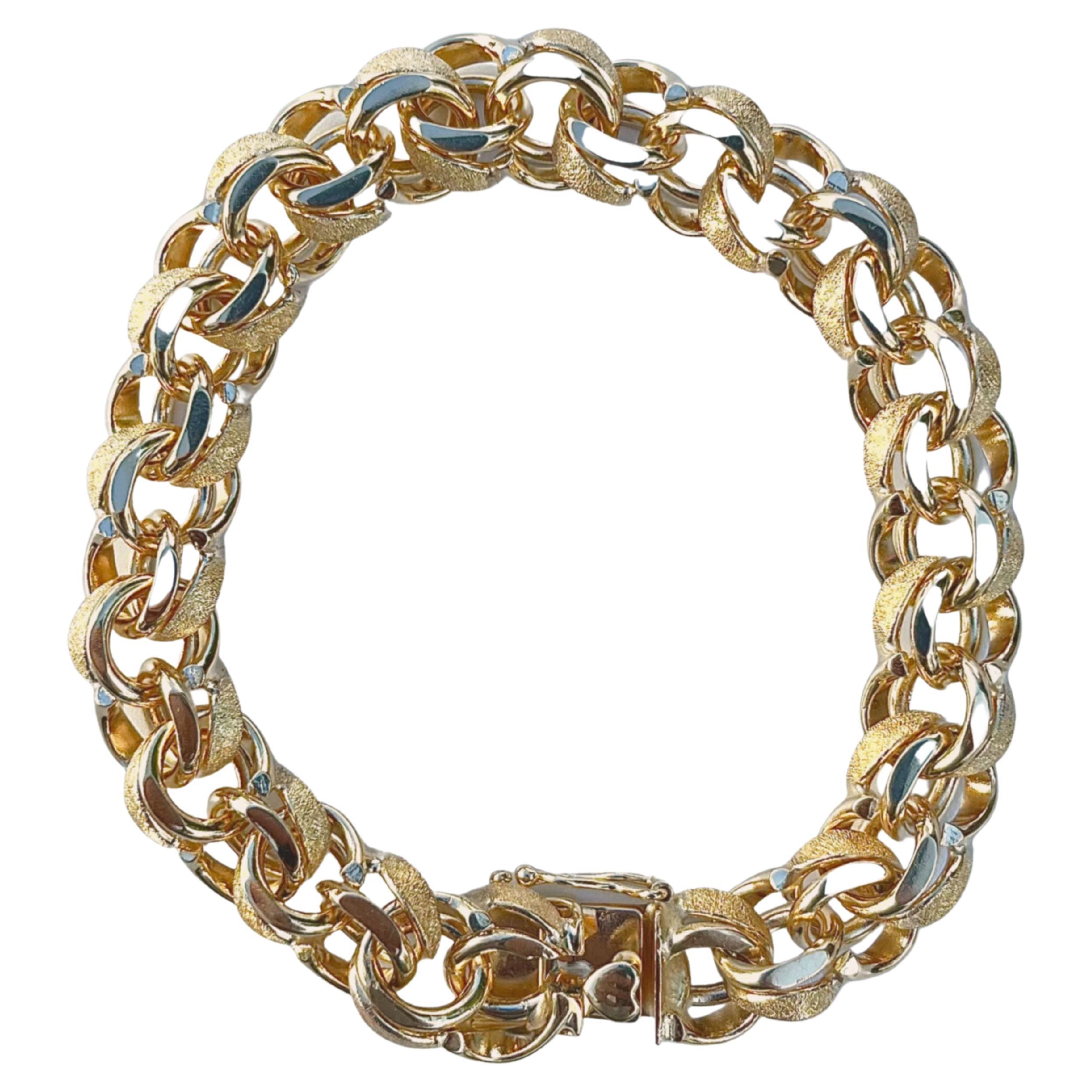 14k Solid Gold Unisex Circle Link Bracelet with Box Closure For Sale